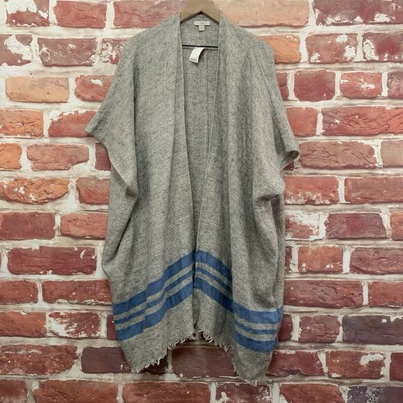 Ann Taylor Loft Kimono Cardigan Women's M/L Gray Multicolor Boho Striped Fringe - Picture 7 of 9